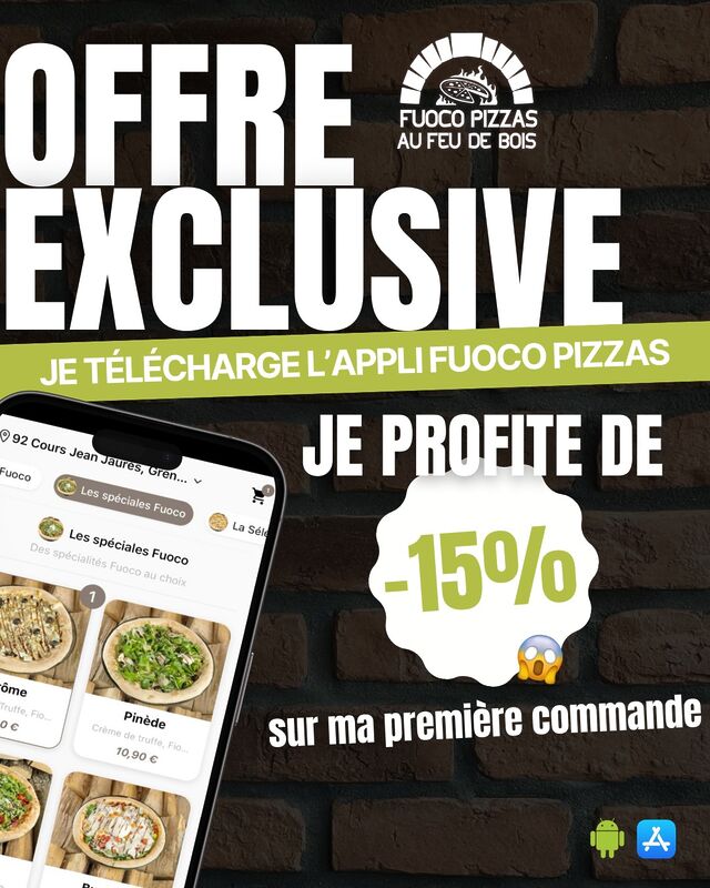 🚨 OFFRE EXCLUSIVE 🚨

Si vous téléchargez l'application Fuoco Pizzas, vous bénéficiez de -15% sur votre première commande ! 😍

Profitez-en dès maintenant en téléchargeant l'application Fuoco Pizzas sur Apple Store et Play Store. 

 #pizza #grenoble #grenoblelife #grenoblecity #grenoblealpes #fuocopizzas #offreexclusive